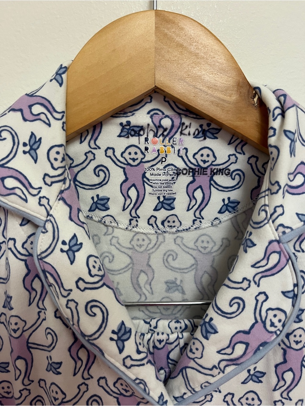 Roller Rabbit Blue Purple Monkey Print Short Pajama Set Size P - Picture 3 of 7